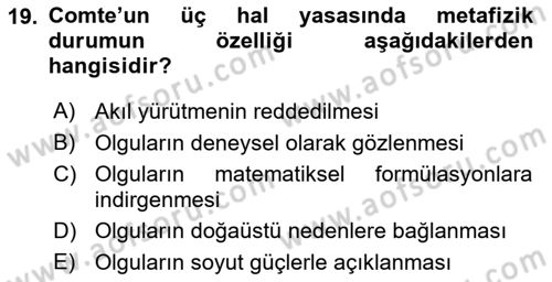 Tarih Felsefesi Dersi 2025 - 2026 Yılı (Vize) Ara Sınav Soruları 19. Soru