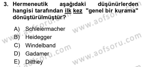 Tarih Felsefesi Dersi 2025 - 2026 Yılı (Vize) Ara Sınav Soruları 3. Soru