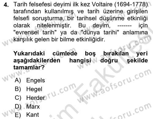 Tarih Felsefesi Dersi 2025 - 2026 Yılı (Vize) Ara Sınav Soruları 4. Soru