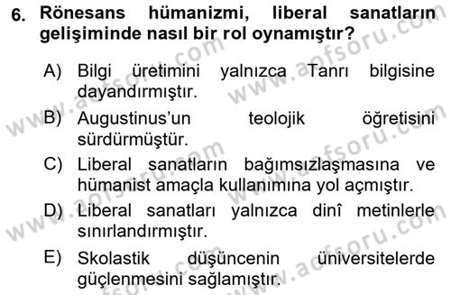 Tarih Felsefesi Dersi 2025 - 2026 Yılı (Vize) Ara Sınav Soruları 6. Soru