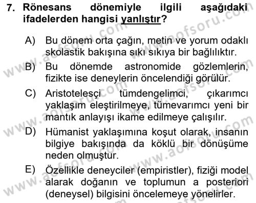 Tarih Felsefesi Dersi 2025 - 2026 Yılı (Vize) Ara Sınav Soruları 7. Soru