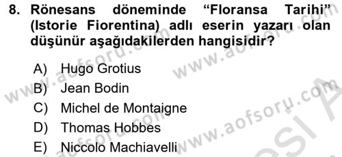 Tarih Felsefesi Dersi 2025 - 2026 Yılı (Vize) Ara Sınav Soruları 8. Soru
