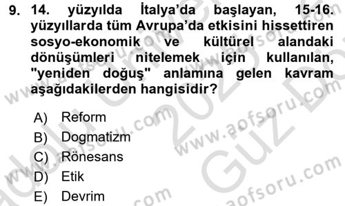 Tarih Felsefesi Dersi 2025 - 2026 Yılı (Vize) Ara Sınav Soruları 9. Soru