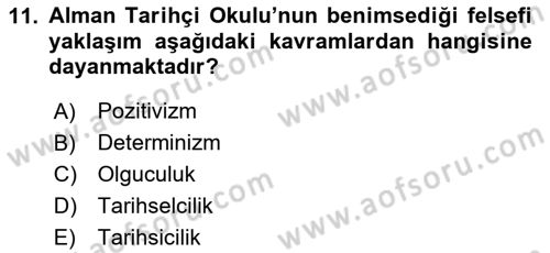 Tarih Felsefesi Dersi 2025 - 2026 Yılı (Final) Dönem Sonu Sınav Soruları 11. Soru