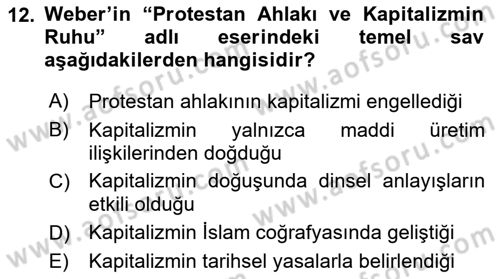 Tarih Felsefesi Dersi 2025 - 2026 Yılı (Final) Dönem Sonu Sınav Soruları 12. Soru