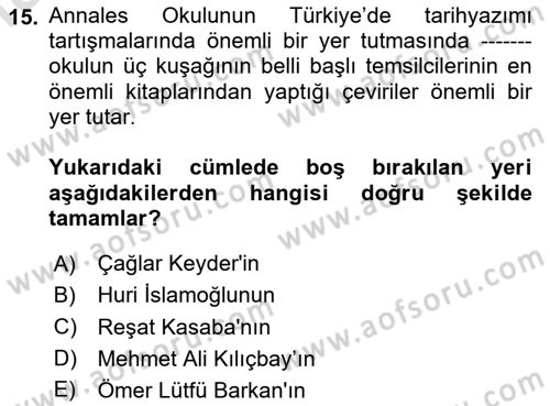Tarih Felsefesi Dersi 2025 - 2026 Yılı (Final) Dönem Sonu Sınav Soruları 15. Soru
