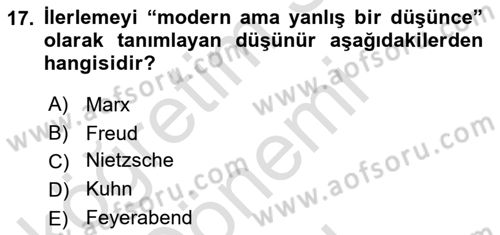 Tarih Felsefesi Dersi 2025 - 2026 Yılı (Final) Dönem Sonu Sınav Soruları 17. Soru
