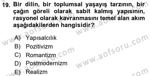 Tarih Felsefesi Dersi 2025 - 2026 Yılı (Final) Dönem Sonu Sınav Soruları 19. Soru
