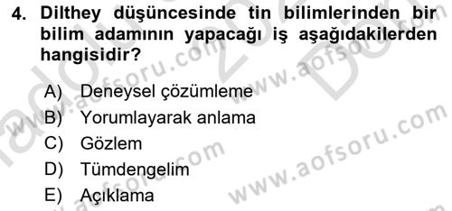 Tarih Felsefesi Dersi 2025 - 2026 Yılı (Final) Dönem Sonu Sınav Soruları 4. Soru