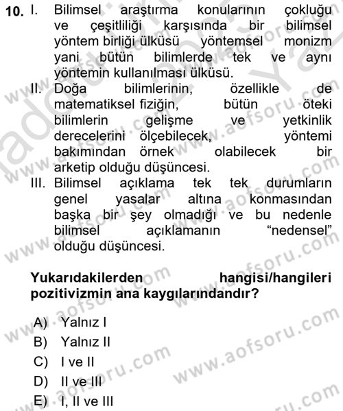 Tarih Felsefesi Dersi 2025 - 2026 Yılı Yaz Okulu Sınav Soruları 10. Soru
