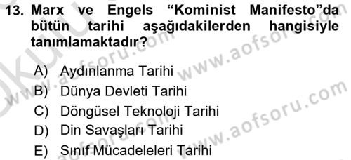 Tarih Felsefesi Dersi 2025 - 2026 Yılı Yaz Okulu Sınav Soruları 13. Soru