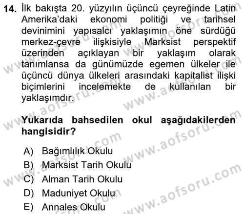 Tarih Felsefesi Dersi 2025 - 2026 Yılı Yaz Okulu Sınav Soruları 14. Soru