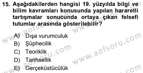 Tarih Felsefesi Dersi 2025 - 2026 Yılı Yaz Okulu Sınav Soruları 15. Soru