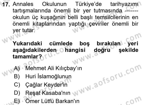 Tarih Felsefesi Dersi 2025 - 2026 Yılı Yaz Okulu Sınav Soruları 17. Soru