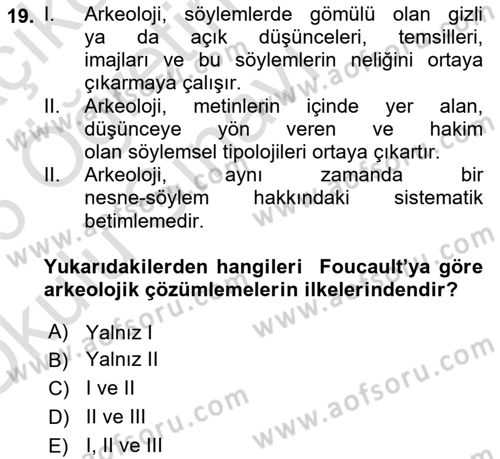 Tarih Felsefesi Dersi 2025 - 2026 Yılı Yaz Okulu Sınav Soruları 19. Soru