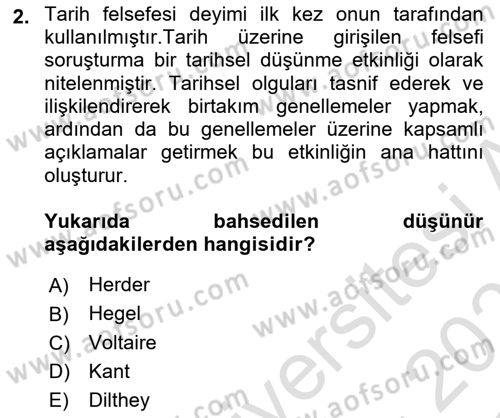 Tarih Felsefesi Dersi 2025 - 2026 Yılı Yaz Okulu Sınav Soruları 2. Soru