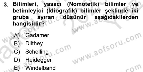 Tarih Felsefesi Dersi 2025 - 2026 Yılı Yaz Okulu Sınav Soruları 3. Soru
