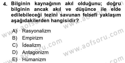 Tarih Felsefesi Dersi 2025 - 2026 Yılı Yaz Okulu Sınav Soruları 4. Soru