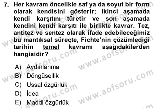 Tarih Felsefesi Dersi 2025 - 2026 Yılı Yaz Okulu Sınav Soruları 7. Soru