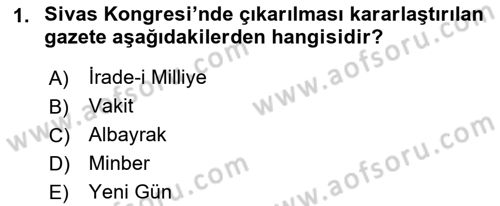 Milli Mücadele Tarihi Dersi 2022 - 2023 Yılı Yaz Okulu Sınavı 1. Soru