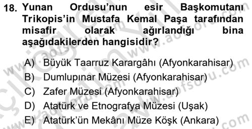 Milli Mücadele Tarihi Dersi 2022 - 2023 Yılı Yaz Okulu Sınavı 18. Soru