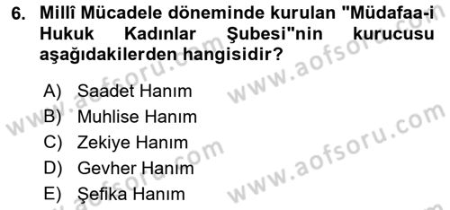 Milli Mücadele Tarihi Dersi 2022 - 2023 Yılı Yaz Okulu Sınavı 6. Soru