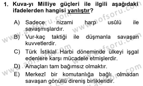 Milli Mücadele Tarihi Dersi 2023 - 2024 Yılı (Vize) Ara Sınav Soruları 1. Soru