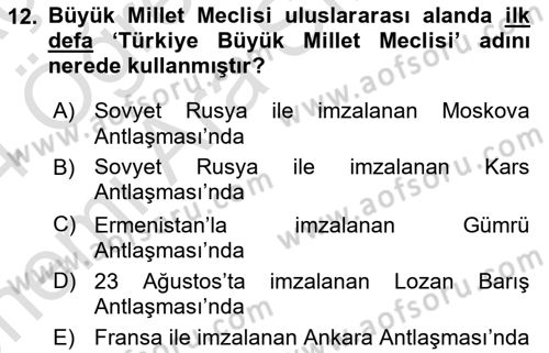 Milli Mücadele Tarihi Dersi 2023 - 2024 Yılı (Vize) Ara Sınav Soruları 12. Soru