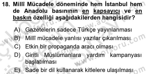 Milli Mücadele Tarihi Dersi 2023 - 2024 Yılı (Vize) Ara Sınav Soruları 18. Soru