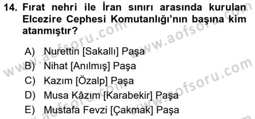 Milli Mücadele Tarihi Dersi 2023 - 2024 Yılı (Final) Dönem Sonu Sınav Soruları 14. Soru