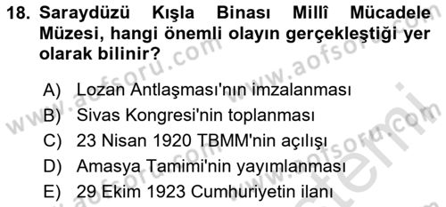 Milli Mücadele Tarihi Dersi 2023 - 2024 Yılı (Final) Dönem Sonu Sınav Soruları 18. Soru