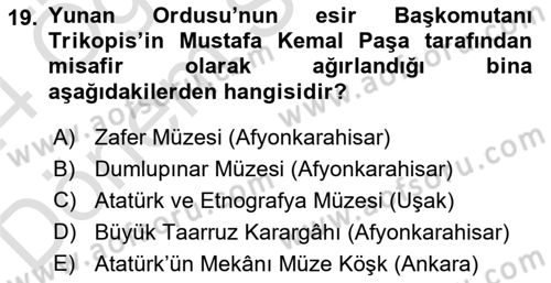 Milli Mücadele Tarihi Dersi 2023 - 2024 Yılı (Final) Dönem Sonu Sınav Soruları 19. Soru