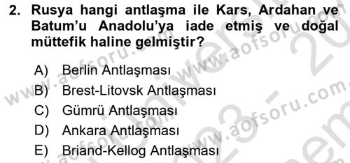 Milli Mücadele Tarihi Dersi 2023 - 2024 Yılı (Final) Dönem Sonu Sınav Soruları 2. Soru