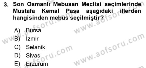 Milli Mücadele Tarihi Dersi 2023 - 2024 Yılı (Final) Dönem Sonu Sınav Soruları 3. Soru