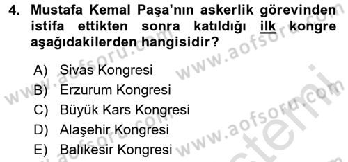 Milli Mücadele Tarihi Dersi 2023 - 2024 Yılı (Final) Dönem Sonu Sınav Soruları 4. Soru