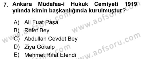 Milli Mücadele Tarihi Dersi 2023 - 2024 Yılı (Final) Dönem Sonu Sınav Soruları 7. Soru