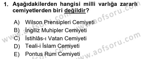 Milli Mücadele Tarihi Dersi 2023 - 2024 Yılı Yaz Okulu Sınav Soruları 1. Soru