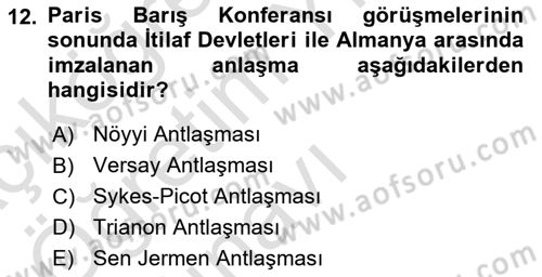 Milli Mücadele Tarihi Dersi 2023 - 2024 Yılı Yaz Okulu Sınav Soruları 12. Soru
