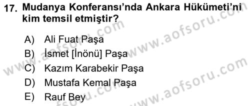 Milli Mücadele Tarihi Dersi 2023 - 2024 Yılı Yaz Okulu Sınav Soruları 17. Soru