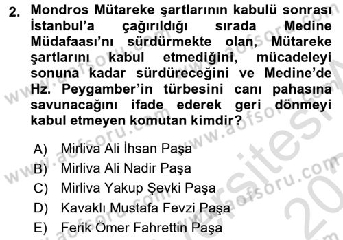 Milli Mücadele Tarihi Dersi 2023 - 2024 Yılı Yaz Okulu Sınav Soruları 2. Soru