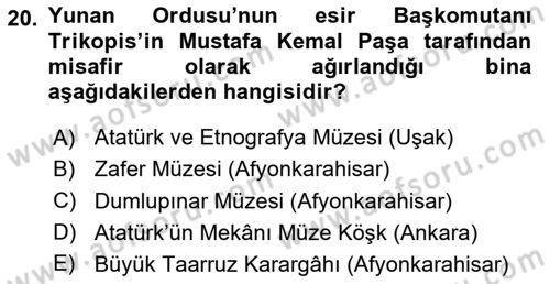 Milli Mücadele Tarihi Dersi 2023 - 2024 Yılı Yaz Okulu Sınav Soruları 20. Soru