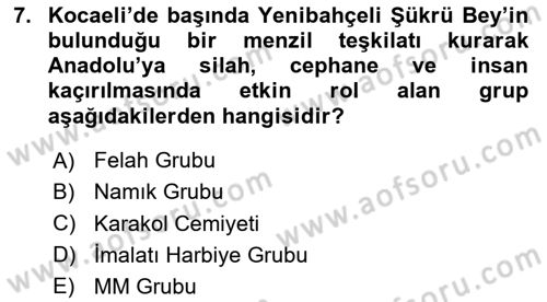 Milli Mücadele Tarihi Dersi 2023 - 2024 Yılı Yaz Okulu Sınav Soruları 7. Soru