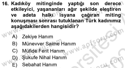 Milli Mücadele Tarihi Dersi 2024 - 2025 Yılı (Vize) Ara Sınav Soruları 16. Soru