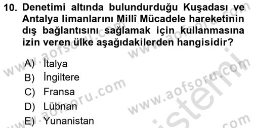 Milli Mücadele Tarihi Dersi 2024 - 2025 Yılı (Final) Dönem Sonu Sınav Soruları 10. Soru
