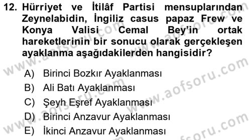 Milli Mücadele Tarihi Dersi 2024 - 2025 Yılı (Final) Dönem Sonu Sınav Soruları 12. Soru
