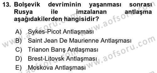 Milli Mücadele Tarihi Dersi 2024 - 2025 Yılı (Final) Dönem Sonu Sınav Soruları 13. Soru