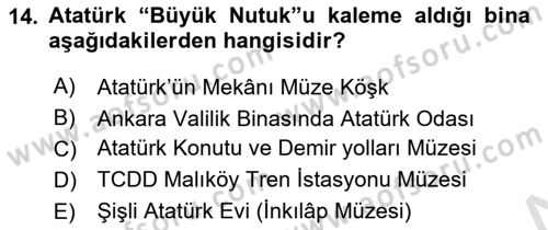 Milli Mücadele Tarihi Dersi 2024 - 2025 Yılı (Final) Dönem Sonu Sınav Soruları 14. Soru