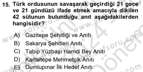 Milli Mücadele Tarihi Dersi 2024 - 2025 Yılı (Final) Dönem Sonu Sınav Soruları 15. Soru