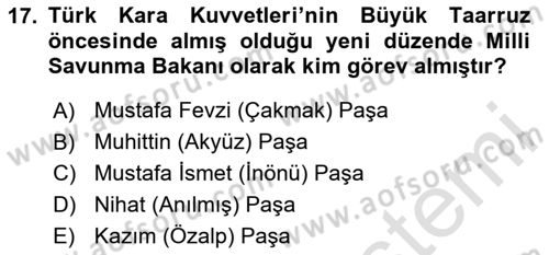 Milli Mücadele Tarihi Dersi 2024 - 2025 Yılı (Final) Dönem Sonu Sınav Soruları 17. Soru