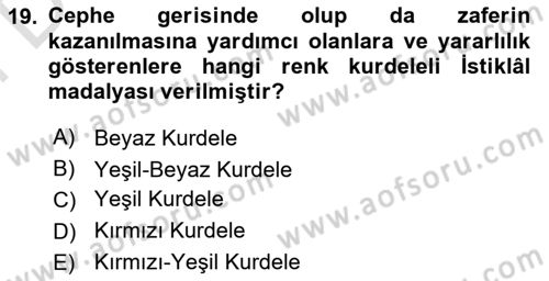 Milli Mücadele Tarihi Dersi 2024 - 2025 Yılı (Final) Dönem Sonu Sınav Soruları 19. Soru